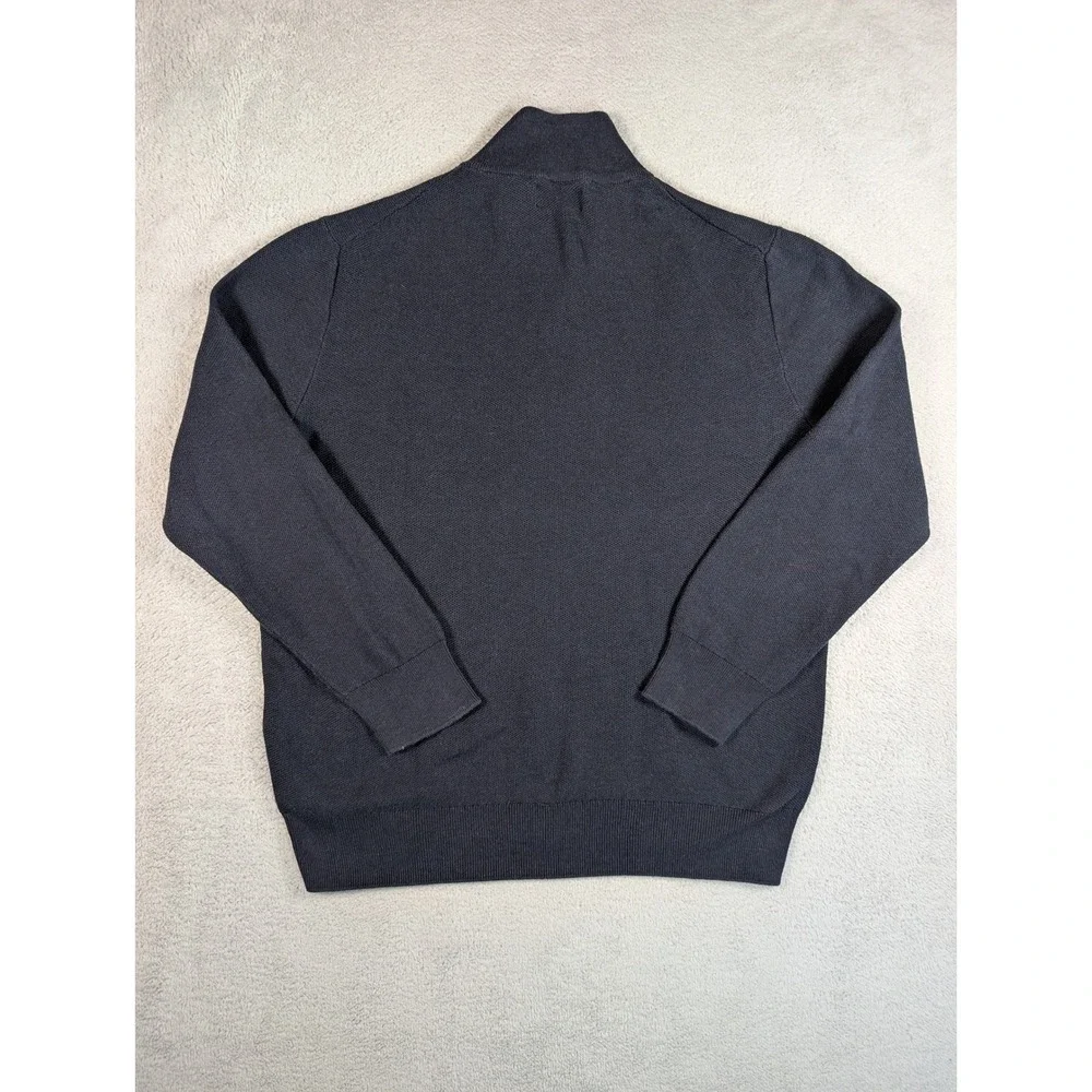 Polo Ralph Lauren Mens Navy Blue 100% Cotton Quarter Zip Pullover Sweater Large